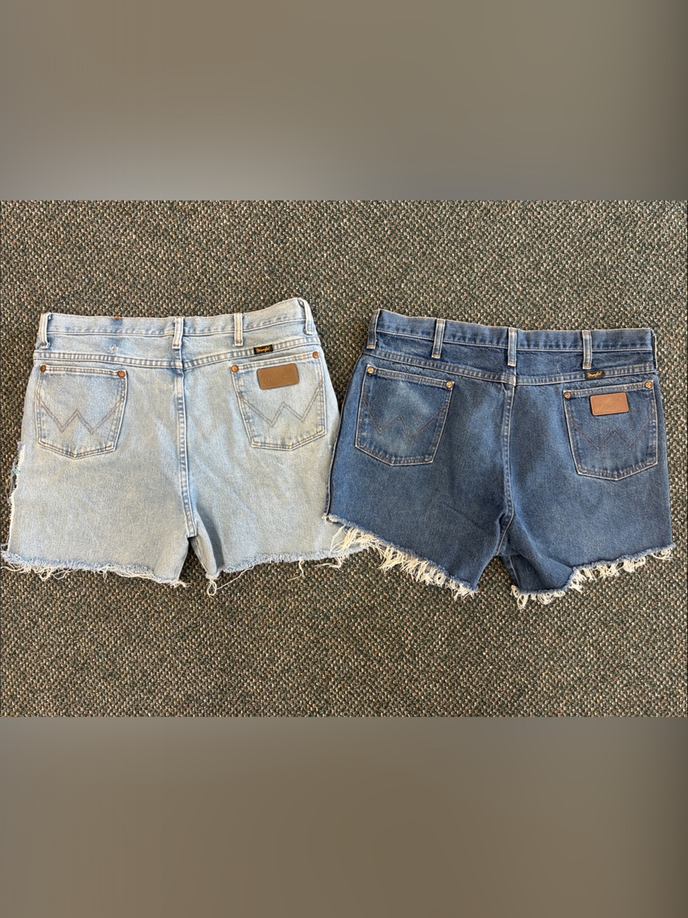 2 pair Vintage wrangler Frayed Hem cutoff Shorts - Light Blue & Dark Blue denim
